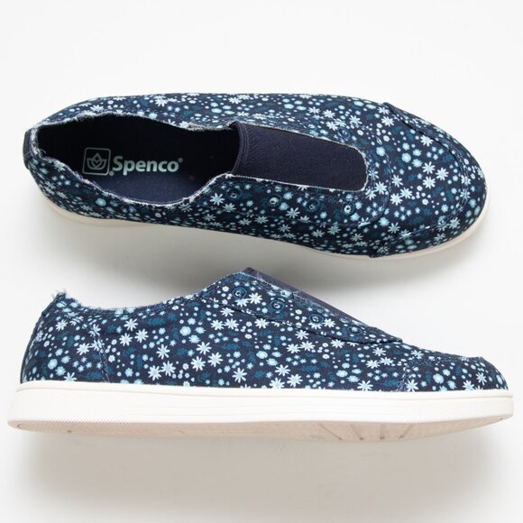 Spenco Santa Maria Sneake Canvas Floral Print Slip-On Shoes Navy Blue Size 7.5 - Picture 1 of 7